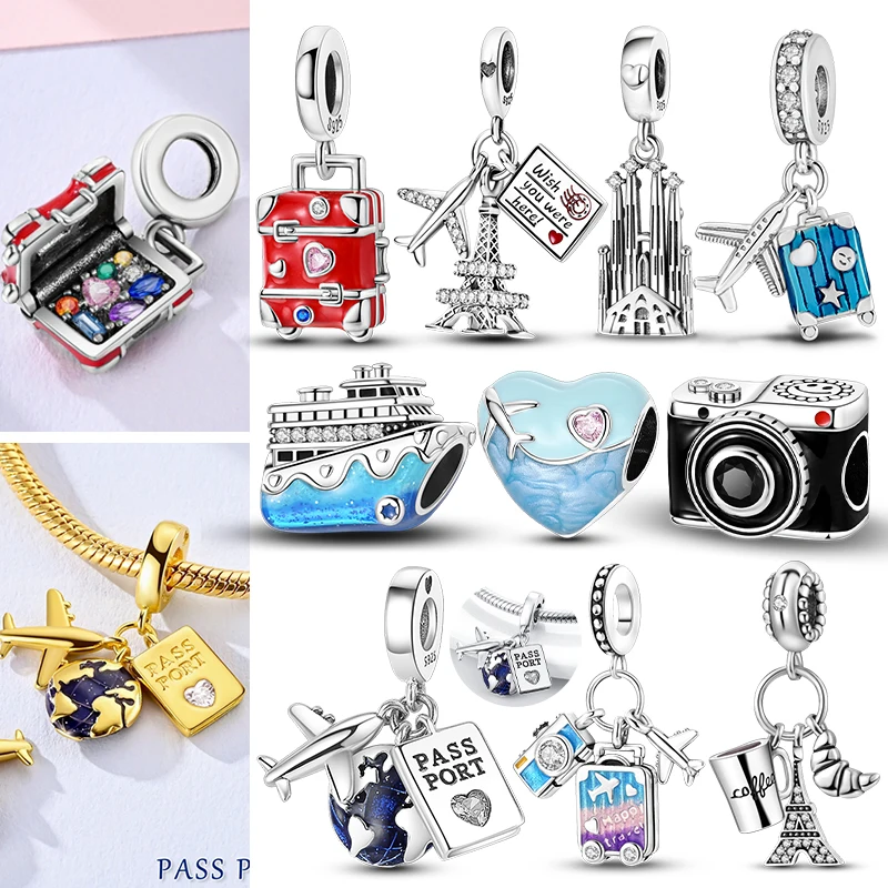 925 Sterling Silver Charm Bead Pendant Airplane Camera Luggage Travel Charm Fit Original Necklace Bracelet For Women DIY Jewelry