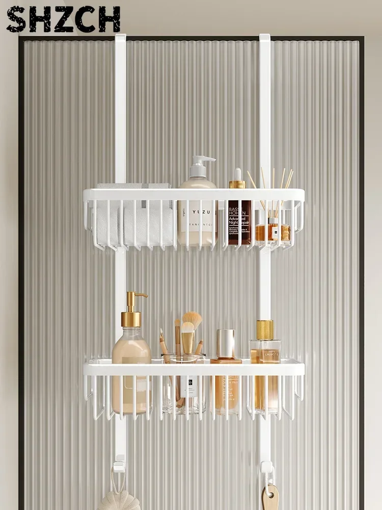 No Hole Shower Room Hanging Basket Door After The Multi-layer Shelf In The Bathroom Hanger Glass Door Partition Shampoo Holder