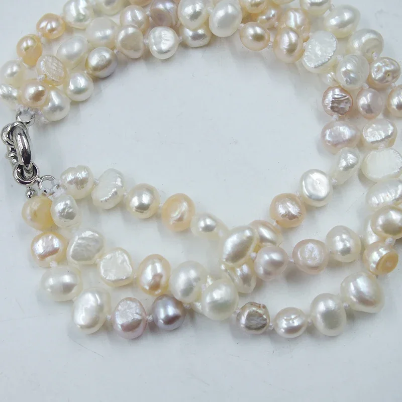 2 shares. 6MM AAA natural white/pink/purple mixed color baroque pearl bracelet. Charming women's classic jewelry. 8 inches