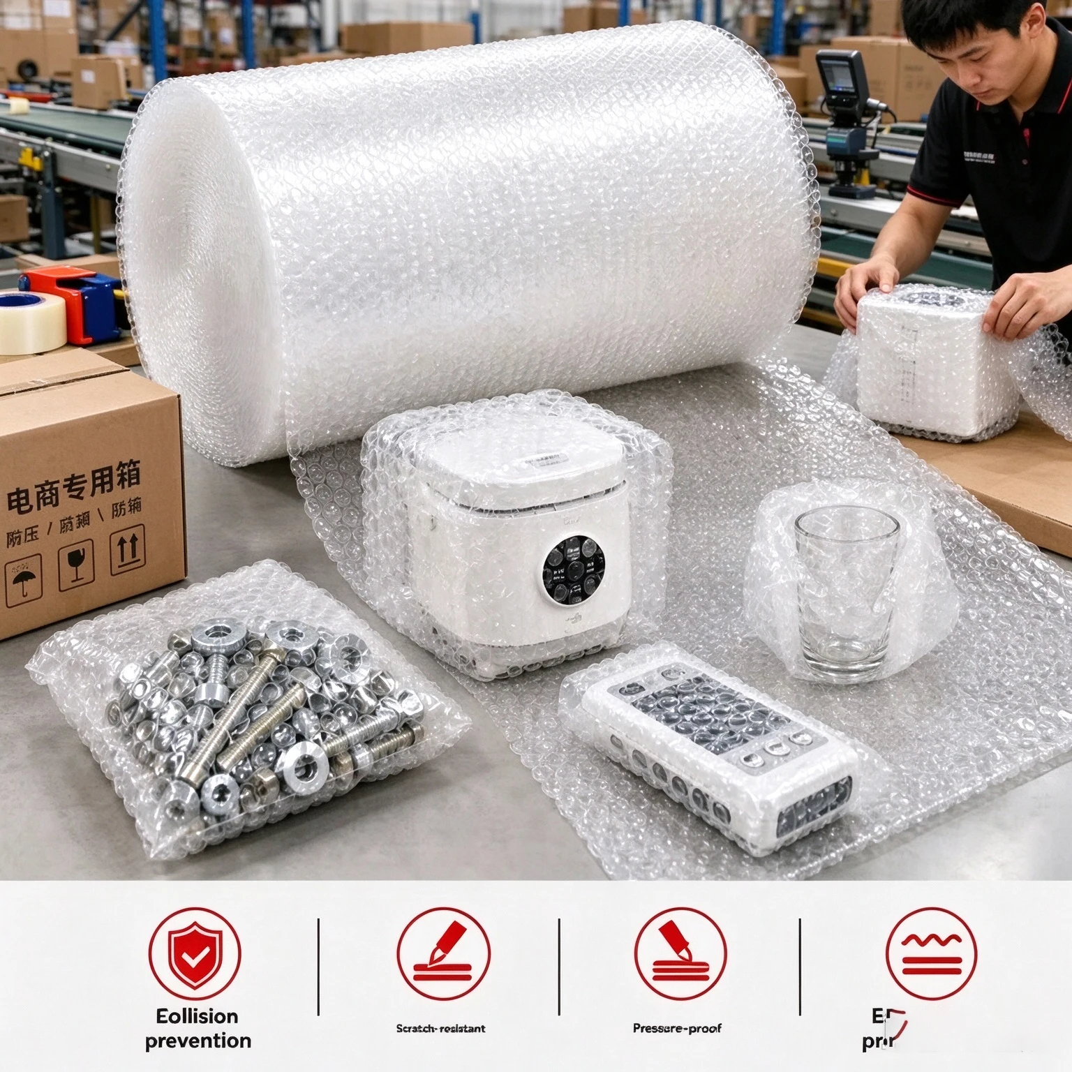 Shockproof Double Layer Bubble Film, Vibration Protection Foam Padding, Bubble Cushioning Wrap for Office Packaging