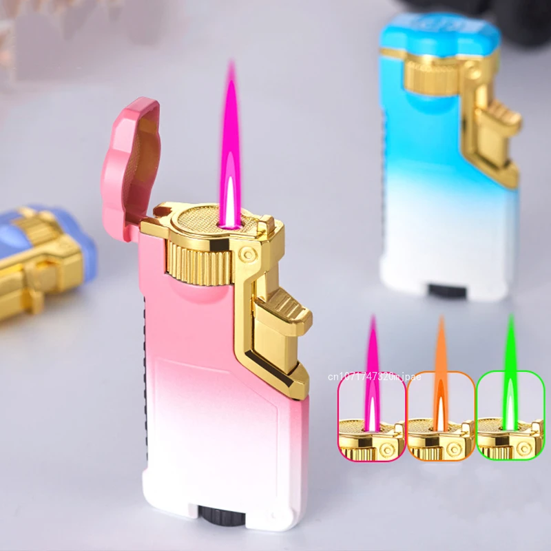 

High End Tri Color Flame Metal Inflatable Windproof Direct Fire Lighter for Business Men Selected As A Gift for Friends