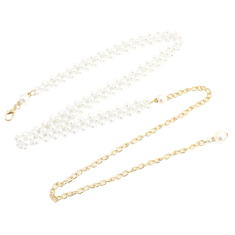 Dames Elegante Parelketting Riem Dunne Taille Gouden Metalen Riemen Voor Meisjes Dames Sweet Jurk Taillebanden Accessoires