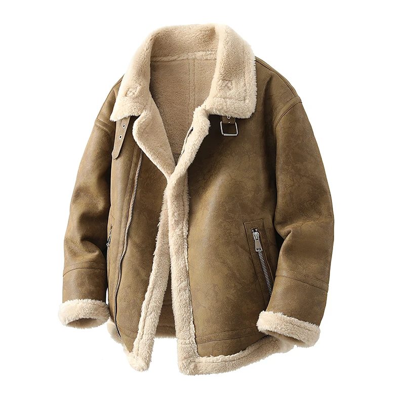 

Men's Winter Thiened Fce Lined Lamb Fur Jaet ort Biker Sle Cotton Coat Outerwear Stand Fit Casual Sle Polyest...