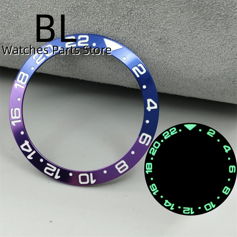 BLIGER 38mm Black Purple Blue Purple Bezel Sloping Insert With C3 Green Luminous For 40mm GMT Diving Watch Case Men\'s Watch Part