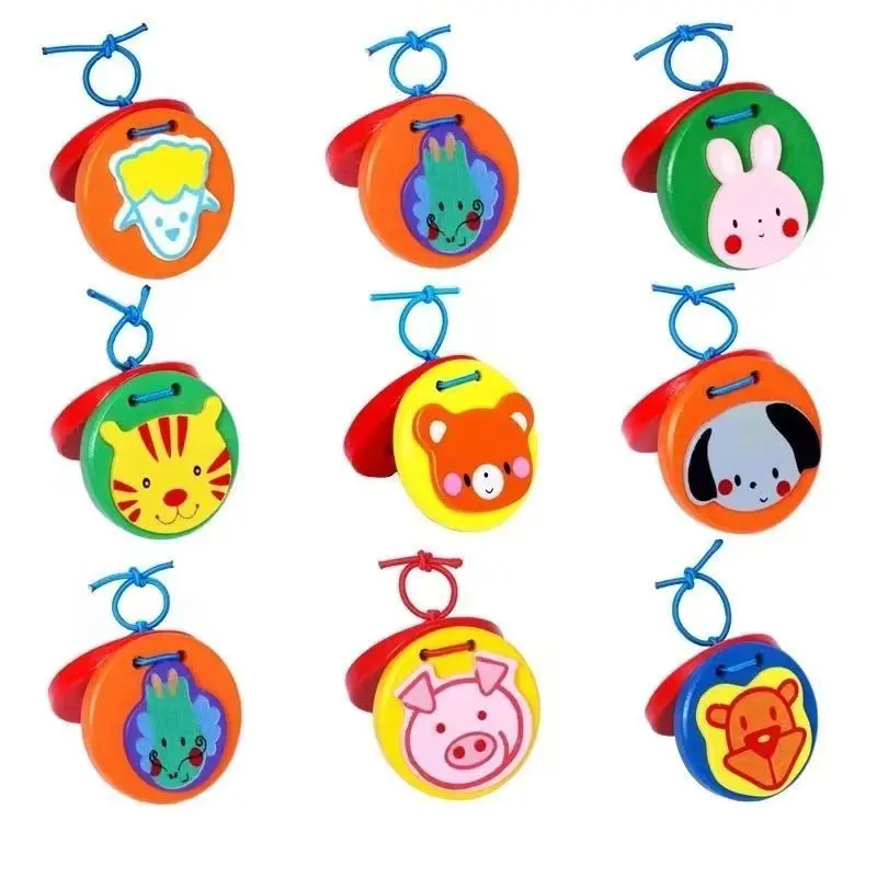 Castañuelas de madera con forma de animales, instrumentos musicales de percusión educativos, juguetes de aprendizaje temprano para niños y niñas, sonajeros para fiestas