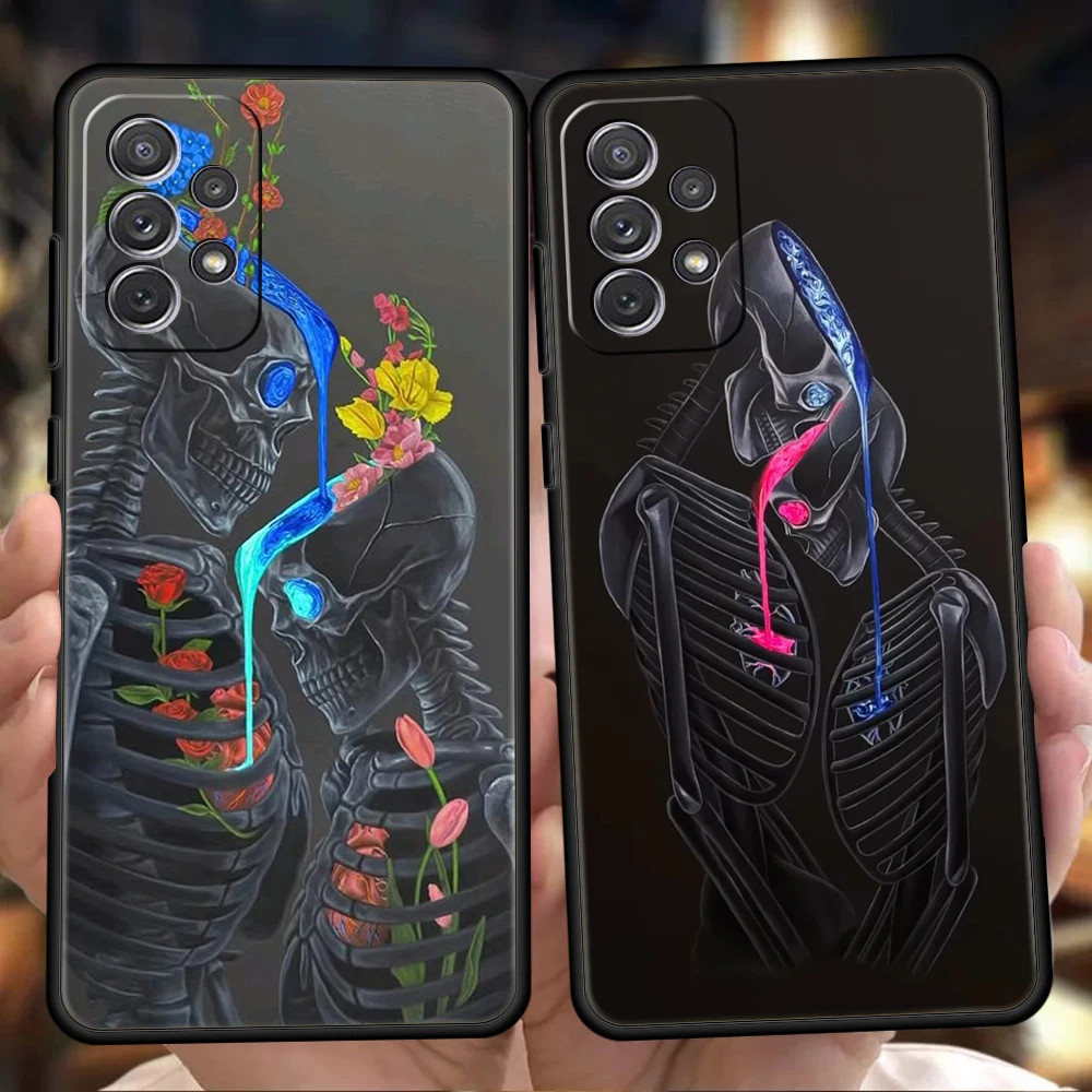 Phone Case for Samsung Galaxy A13 A15 A17 A22 A23 A25 A31 A32 A33 A35 A41 A51 A52 A55 Soft TPU Shell Unique Skeleton Art Style