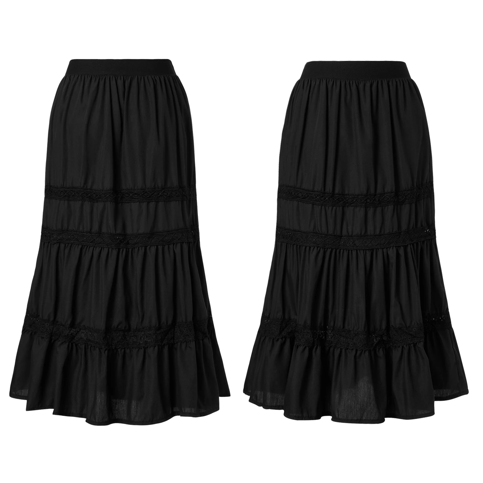 Women Fairy Grunge Midi Skirt High Waist Vintage A-Line Long Skirt Lace Up Solid Color 90s Y2K Retro Clothing Streetwear