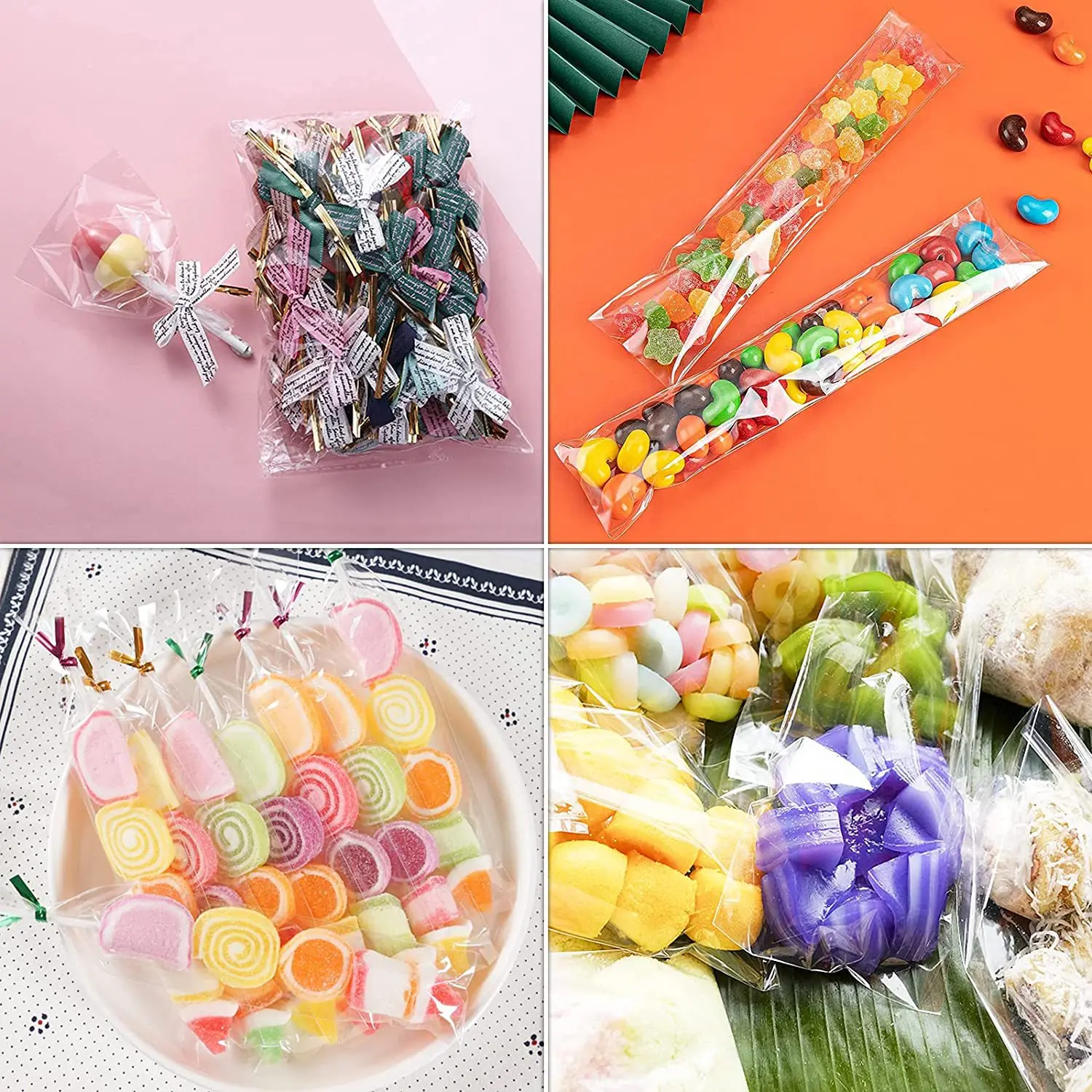 50/100 Stück klare lange Süßigkeiten-Leckerli-Beutel aus Zellophan, Kekse, Lutscher, Plastiktüte, Lebensmittel-Geschenkverpackung, Hochzeit, Geburtstag, Dekoration, Zubehör – Detail 2