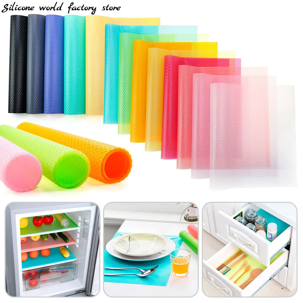 Silicone world Reusable Cabinet Mat Drawer Mat Shelf Liners Moisture-Proof Waterproof Dust Anti-Slip Fridge Kitchen Table Pad