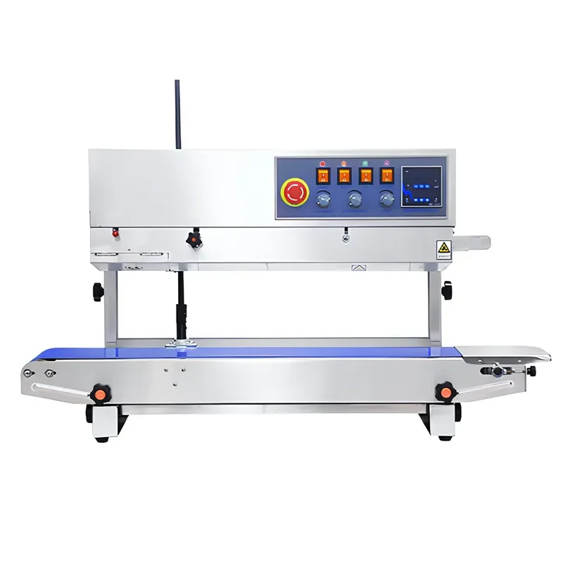 FD8 Vertical Continuous Band Sealer Machine with Solid Ink Date Coding for Stand-up Pouch Food Bag Industrial Packing