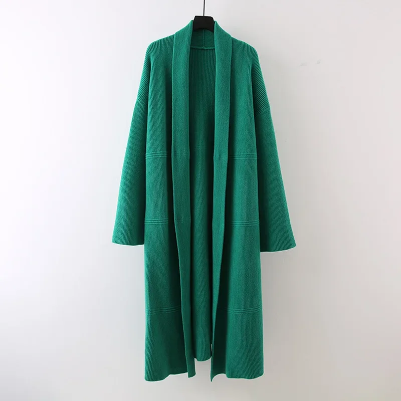 

SuperAen Autumn and Winter Women's Simple Korean Style Cardigan Knitted Coat Solid Color V-neck Thick Long Sweaters