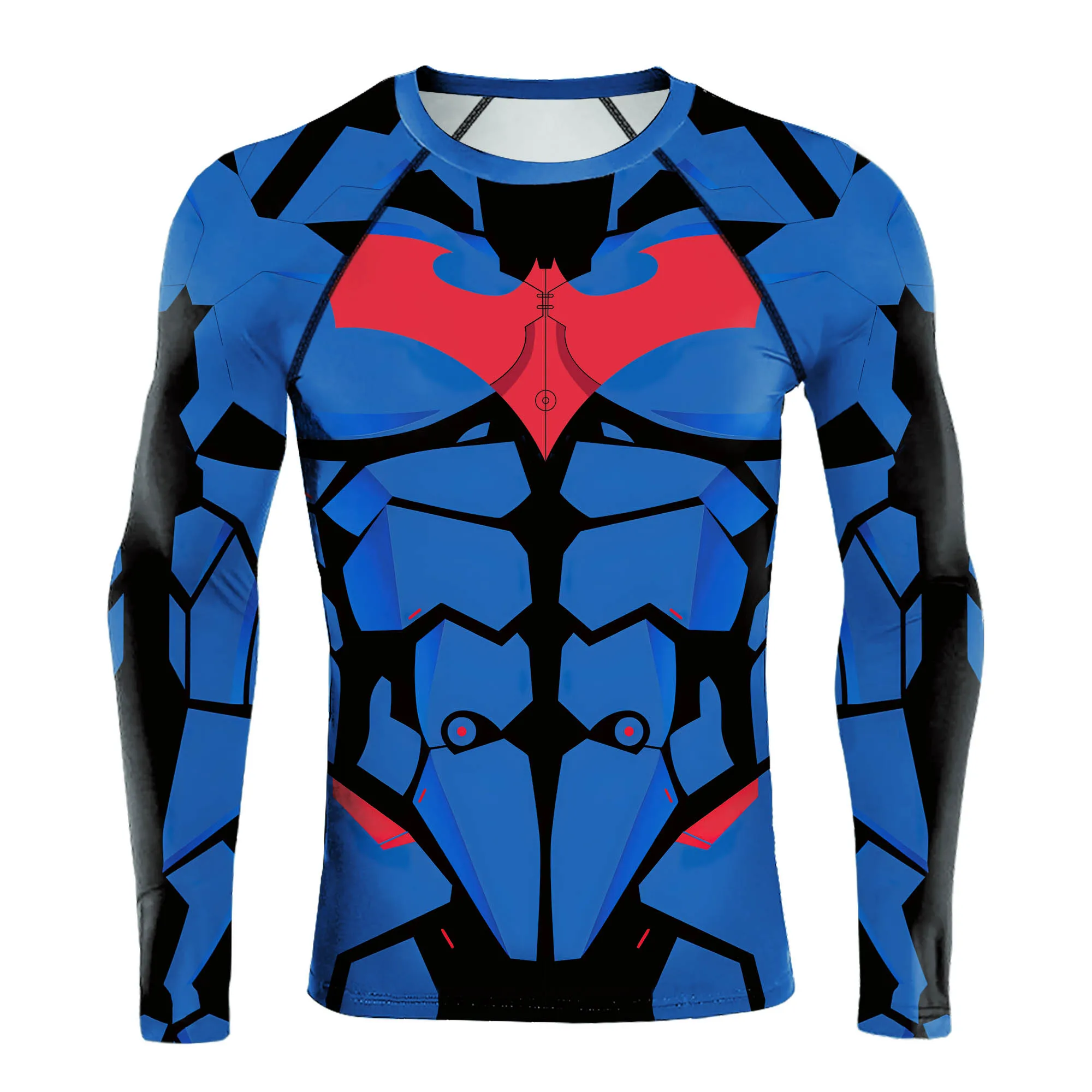 Super Bat Mens Compression T-Shirt Long Sleeve Tight Fitness Gym Sports Digital Printed Running Shirts Hero Jerseys Cosplay Top