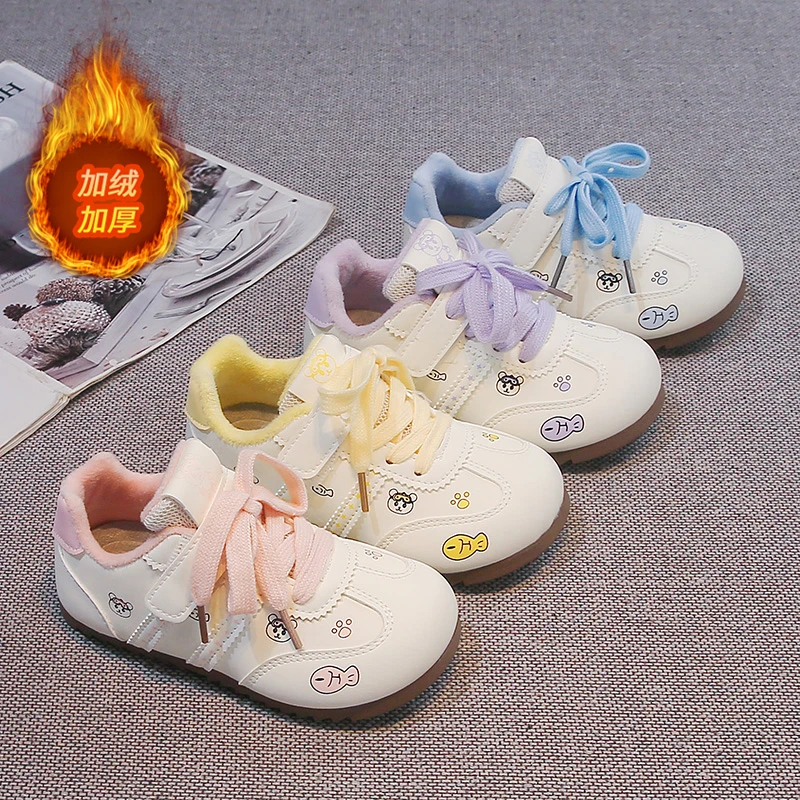 Winter Fashion Toddler Little Girls Casual Shoes Cartoon Strap Warmlined Lightweight Comfortable Sports Shoes for School