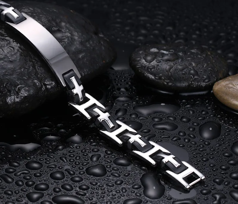 Vnox Black ID Bracelets for Men Stainless Steel Bangles Men Jewelry Arm Cuff Bracelet Men pulseira BR-143