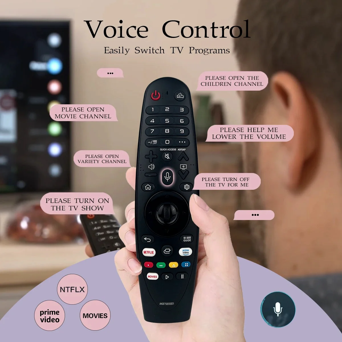 Voice Magic Remote for LG OLED Smart TV 2018 2019 2020 Magic Remote Replacement AN-MR20GA MR19BA MR18BA, with Pointer Function