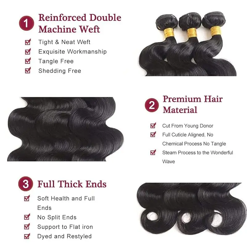 #1B Body Wave Bundles Free Part Closed Hair Bundles 13x4 Transparent Swiss Lace Front Natural Black Suitable For Women