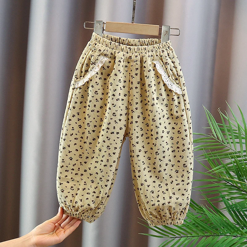 Children's Clothing, Girls' Casual Pants Spring and Autumn Korean New Children Full Printed Small Flower Bound Leg Pants