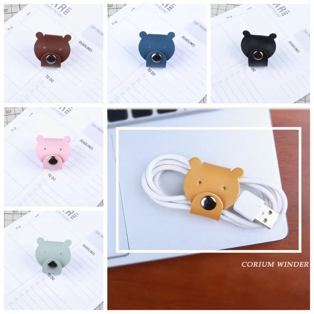 Earphone Cord Organizer Cute Animal Leather Cable Winder Cable Protector Clip Anti Loss Cartoon Anti Winding
