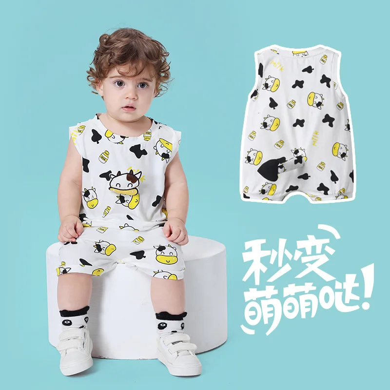 

Summer Infant Baby Boys Girl Bodysuit Clothes Kawaii Cow Sleeveless Romper Toddler Onesie Newborn Baby Jumpsuits 0-3y costume