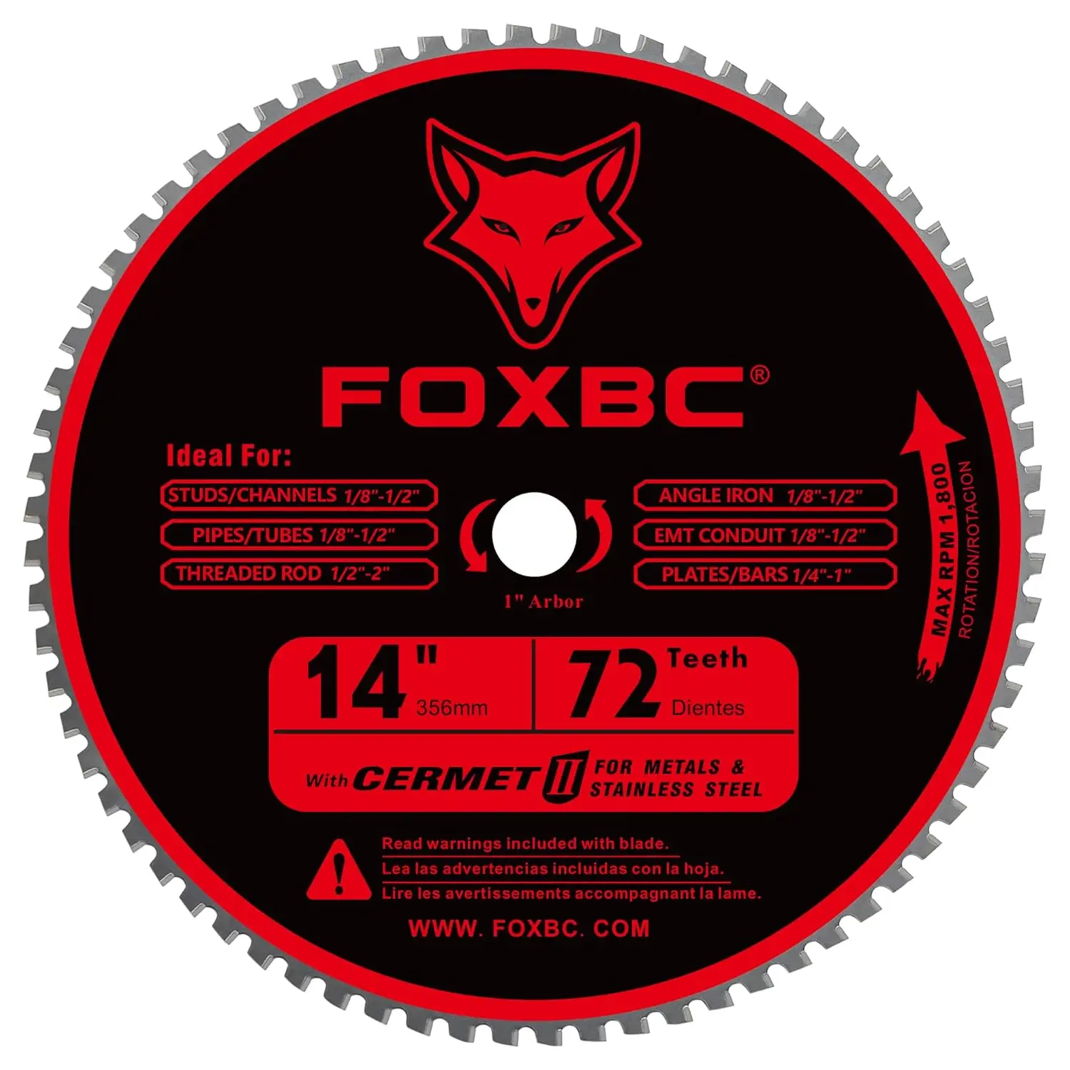 14-Inch Metal Cutting Saw Blade, 72 Teeth, Cermet Carbide for Long Life, Compatible with 14" Chop Saws