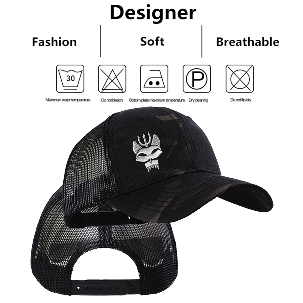 Unisex Forked Wolf Embroidery Snapback Camouflage Baseball Caps Spring and Autumn Outdoor Adjustable Casual Sunscreen Hat