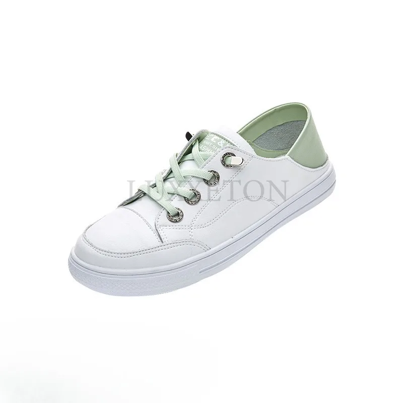 Leather Flat Bottomed Round Toe Solid Color Wear-resistant Women Singles Shoes Casual Versatile Breathable Small White Shoes