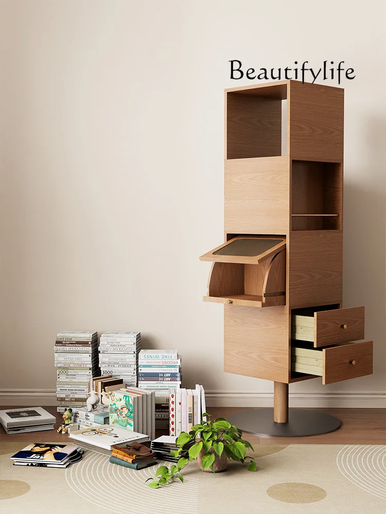 

Solid Wood Rotating Bookshelf 360 Degrees Bookcase Storage Cabinet Household Living Room Movable Floor Storage Rack