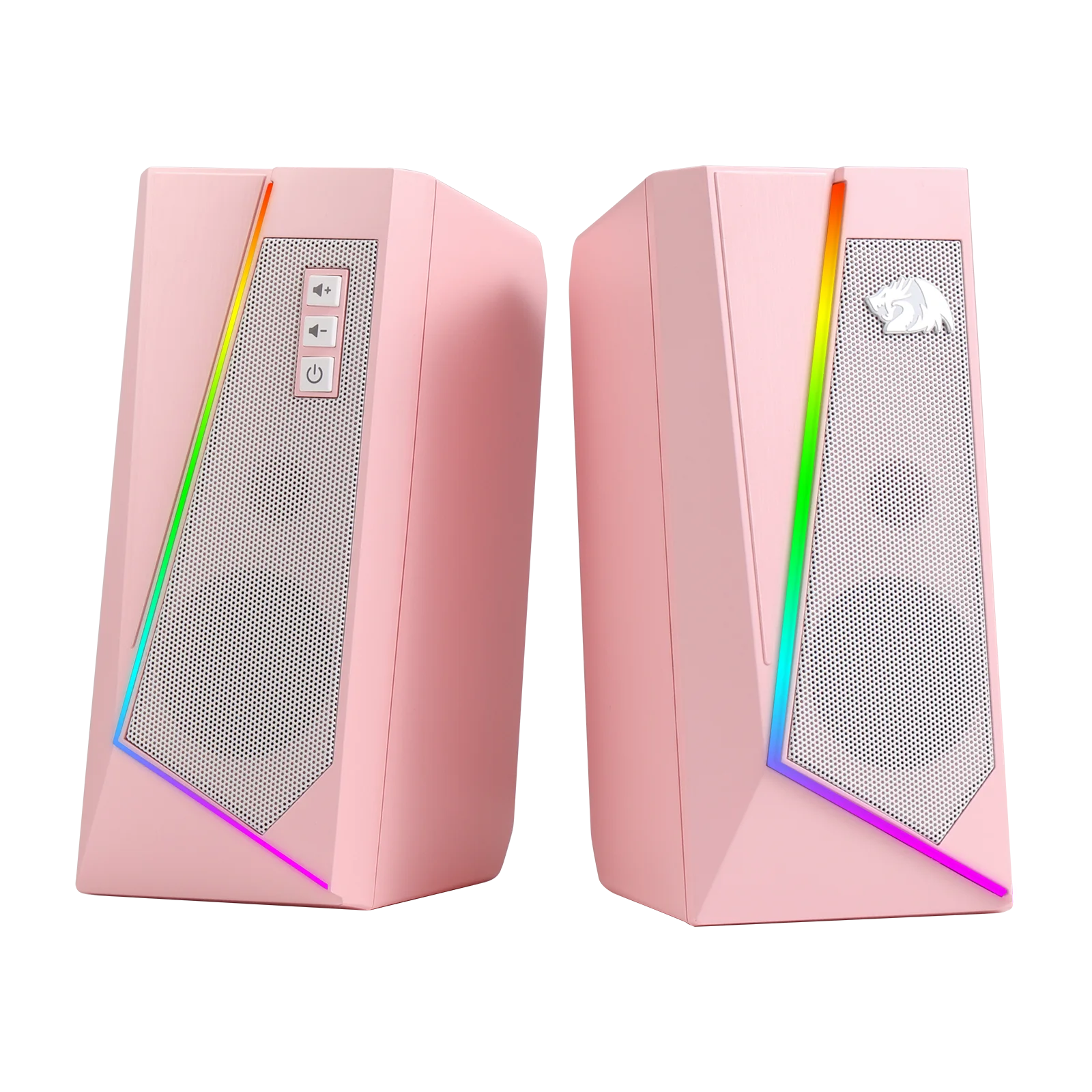 Redragon GS520 RGB-Desktop-Lautsprecher, 2.0-Kanal-PC-Stereolautsprecher mit 6 bunten LED-Modi, verbesserter Klang, Weiß/Rosa 4