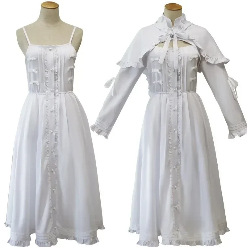 Anime In solitude Yosuga no Sora Kasugano Sora Lolita White Cosplay Dress Lady Halloween Costume Cotton Sweet Party Dress Wig