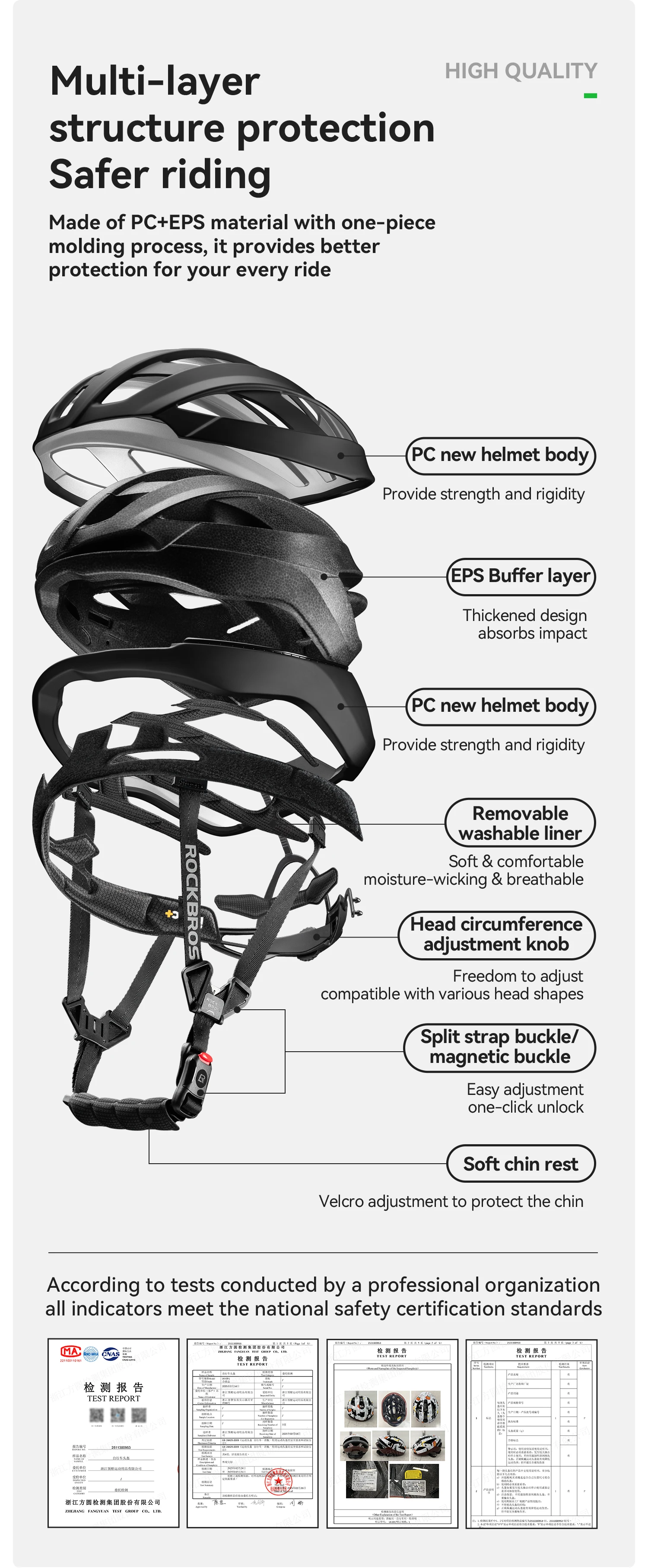 ROCKBROS Fahrradhelm Leicht Atmungsaktiv Antibakteriell Integralgeformter Helm Verstellbarer Magnetverschluss Sicherheits helm – Detail 5
