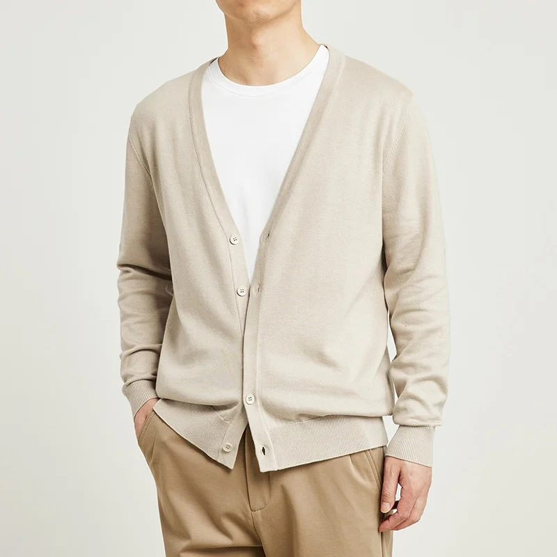 

Мужской повседневный вязаный открытый кардиган с v-образным вырезом, тонкий весенне-осенний универсальный свитер Jaet, длинный дышащий свитер обычного кроя