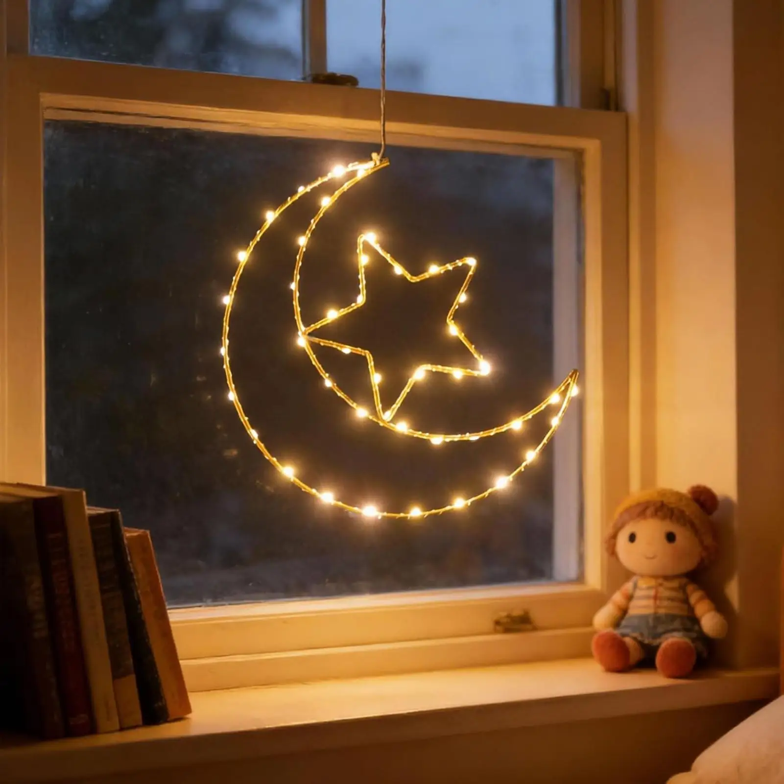 Moon String Lights With Timer Decorative Lamp Holiday Fairy LED String Lights For Indoor Outdoor Living Room Bedroom Door Window