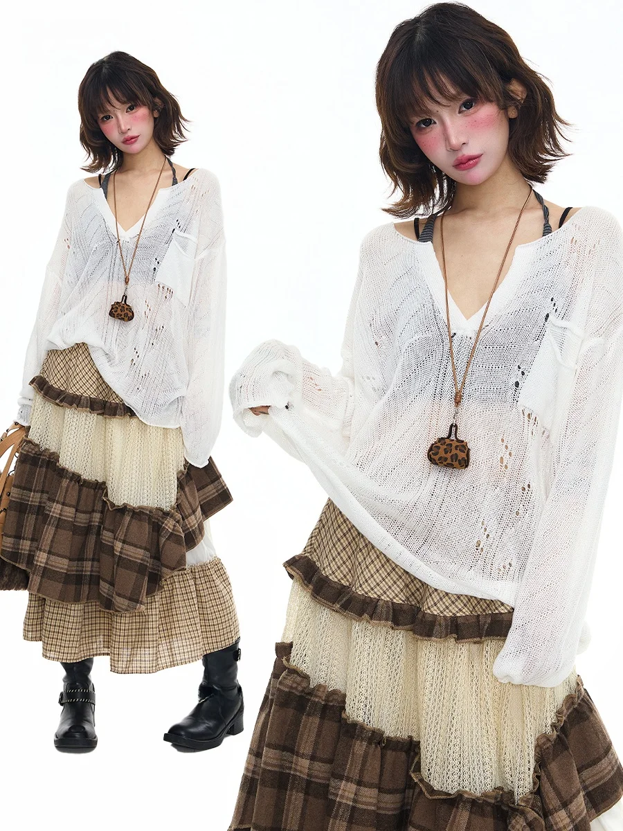 

Повседневная свободная женская рубашка Sanowers с длинными рукавами и защитой от солнца, универсальный модный топ с вырезами, весна-осень