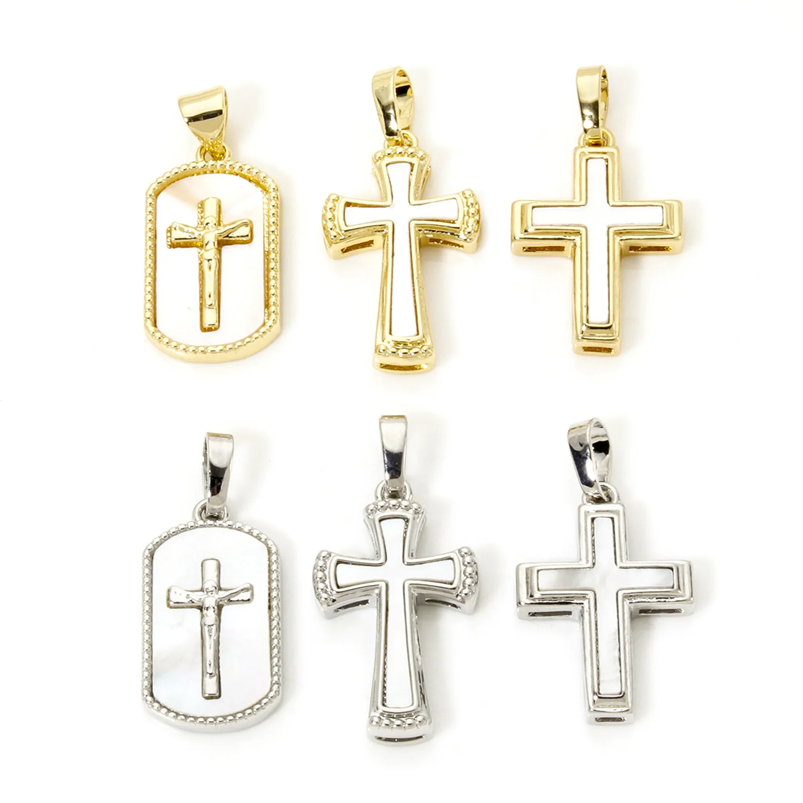 1pc Religious Brass Charm Multicolor Cross Natural Shell Pendant DIY Making Necklace For Women Men Party Jewelry Gift Findings