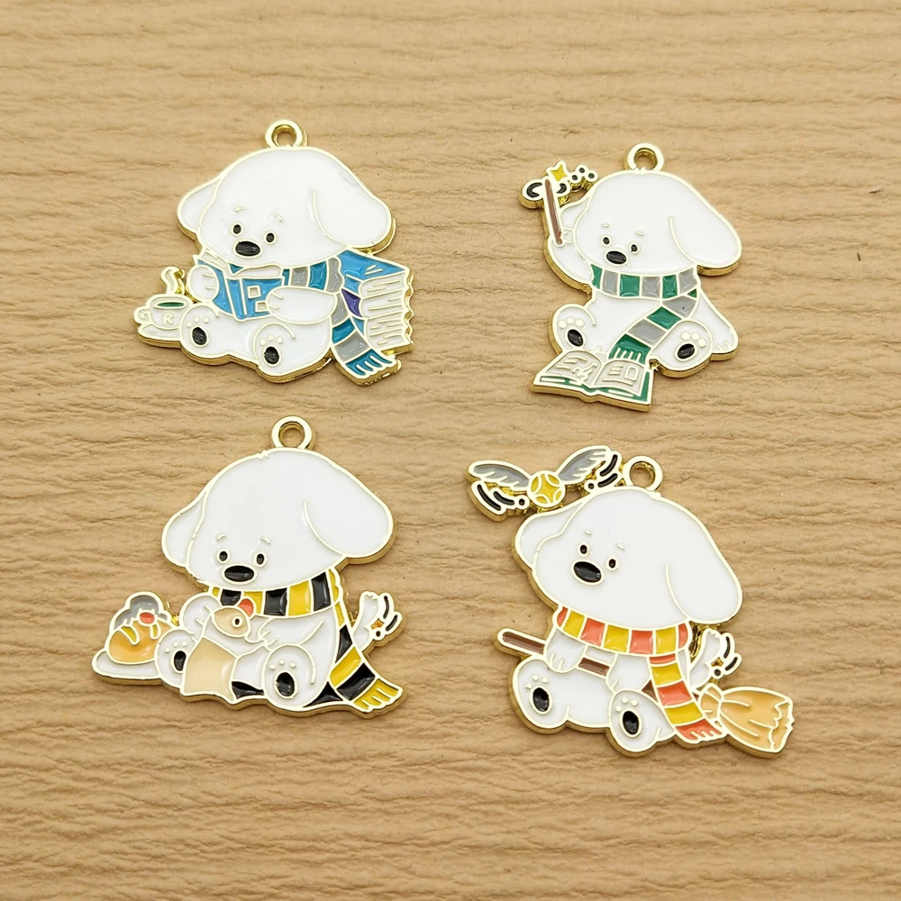 10pcs Enamel Cartoon Dog Charm for Jewelry Making Zinc Alloy Gold Plated