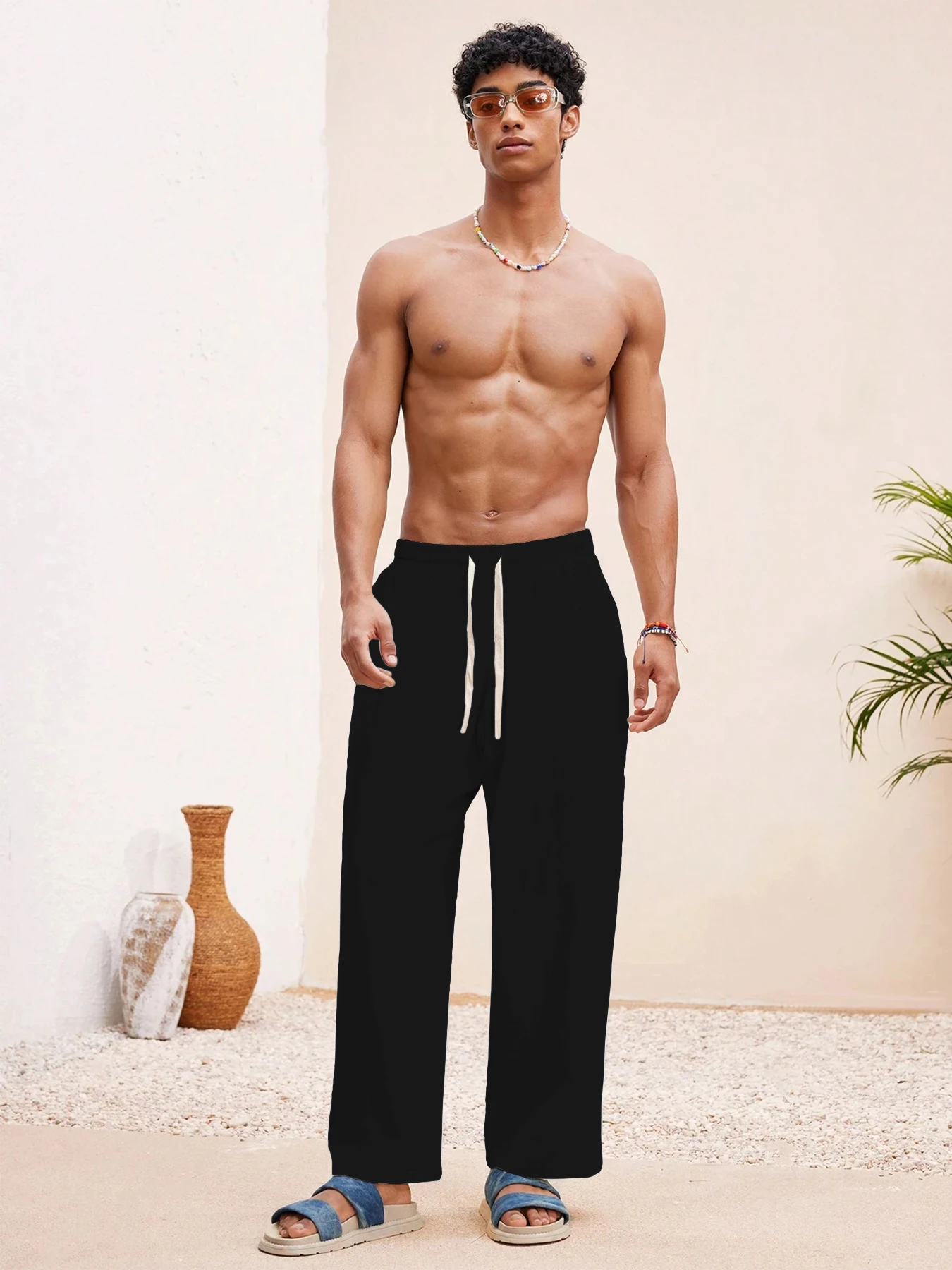 

Новые трансграничные мужские льняные европейские и американские свободные повседневные широкие брюки, модные пляжные спортивные дышащие мужские длинные брюки f