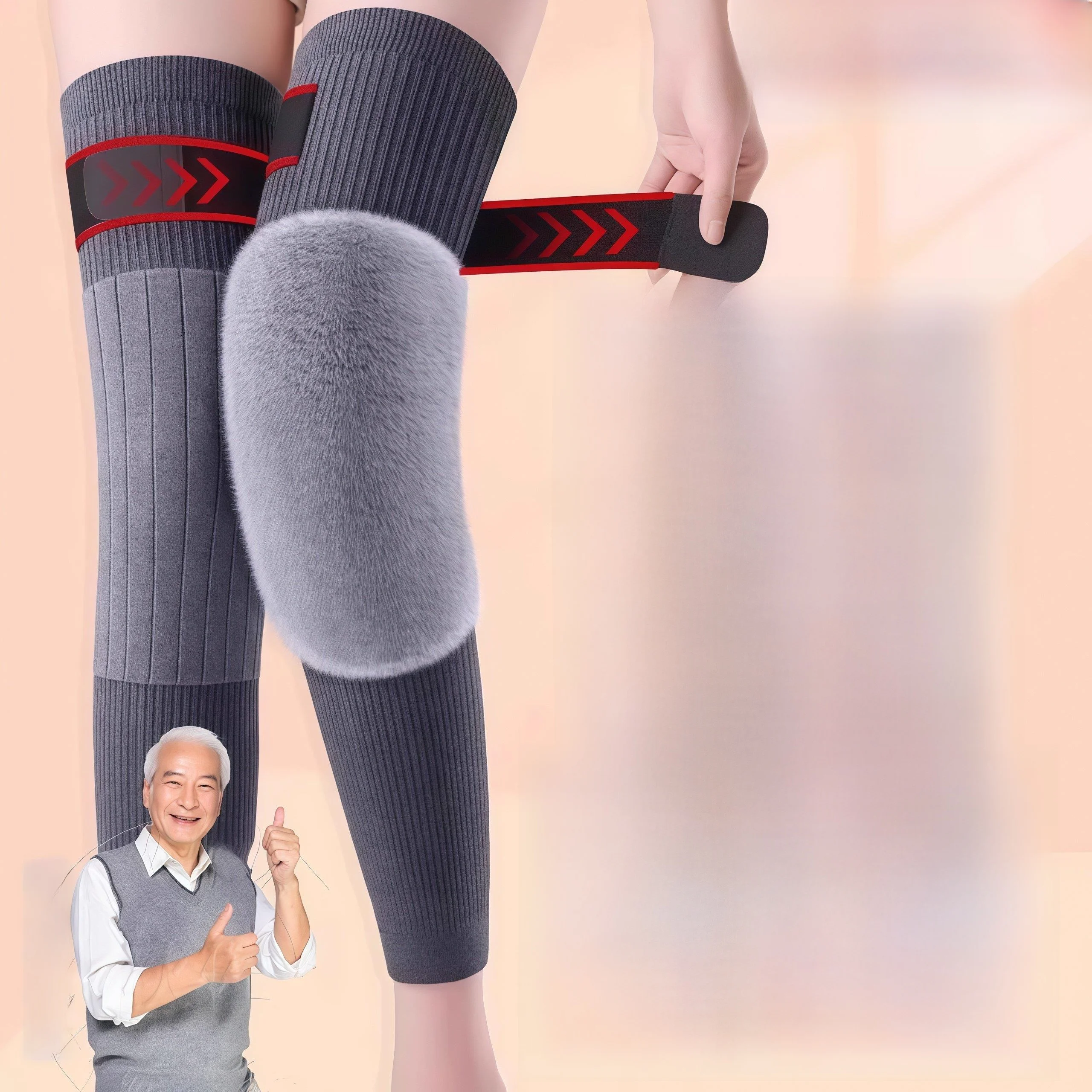 メンズ・レディース兼用-エクストラロングフリース裏地付きカシミヤ膝パッド-秋冬用保温膝関節サポートレッグカバー
