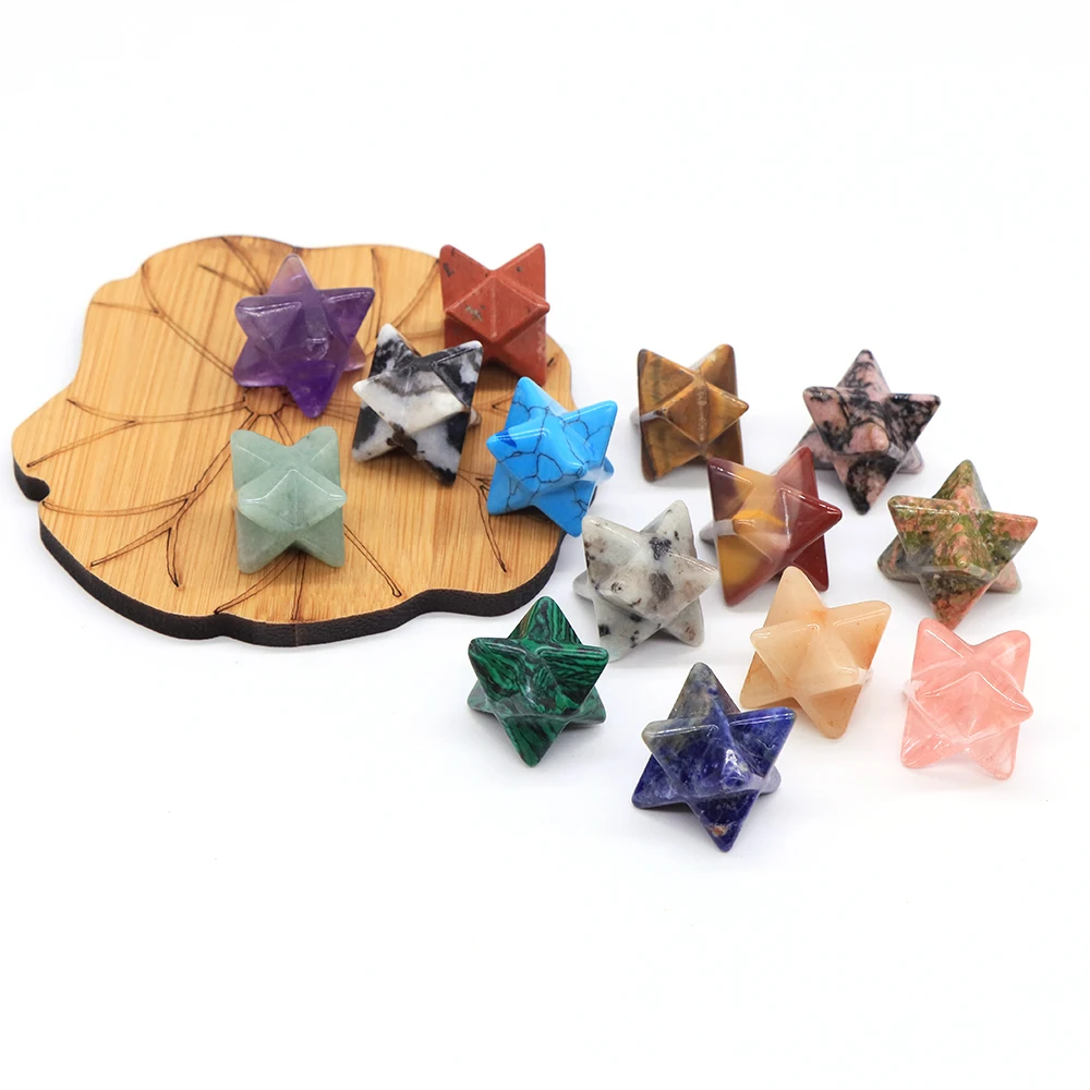 15mm Merkaba Star Natural Quartz  Stone 7 Chakra Reiki Healing Crystal Carving Gem Crafts Home Decoration Valentine's Day Gift
