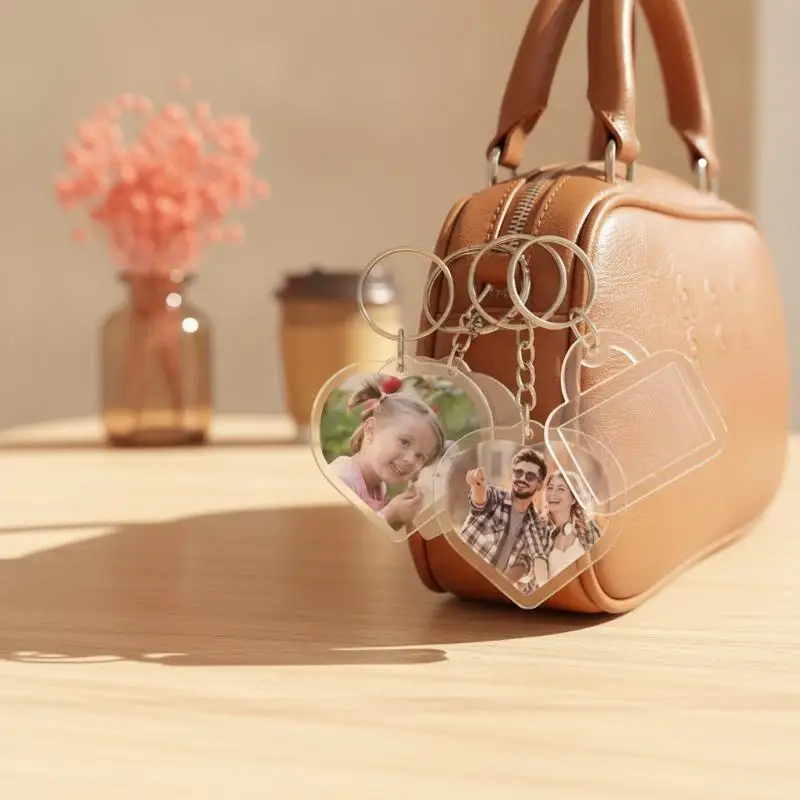 5 Stück Transparente Acryl-Schlüsselanhänger, Niedliche Leere Fotorahmen-Anhänger, Modische Vielseitige Schlüsselanhänger, Geschenk zum Hochzeitstag für Paare – Detail 11