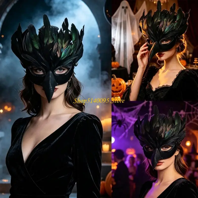 DXAE Party Costume Bird Mask for Halloween Role-Play Looks, Black Face Accessory with Lightweight Plastic Construction