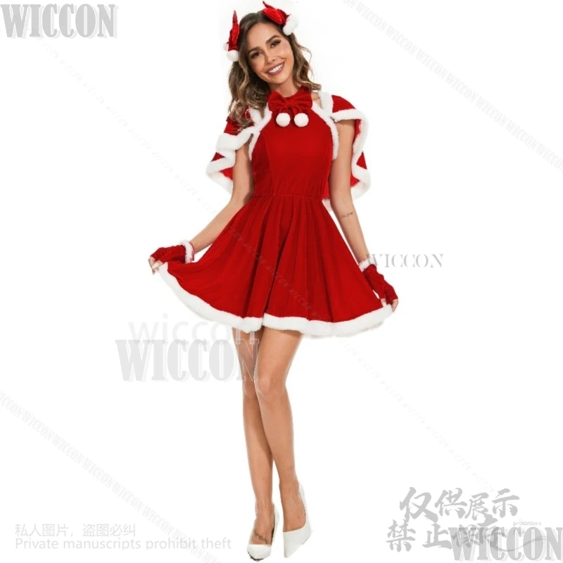 Costumes de Noël Anime pour filles et femmes, jolie robe douce, pinces à cheveux, cape rouge, uniforme de cosplay Lolita sexy, perruques personnalisées, 2024