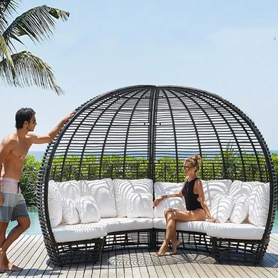 Outdoor reclining bed, sofa, villa, courtyard, balcony, tables, chairs, lazybones, weaving vines, beach hotel leisure creativity