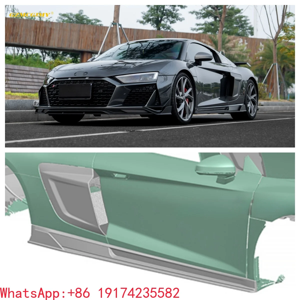 تنورة جانبية عالية الجودة 2019-2023 للسيارات الخارجية من ألياف الكربون الجافة مناسبة للتنورة الجانبية الموسعة A-u-d-i R8 #2