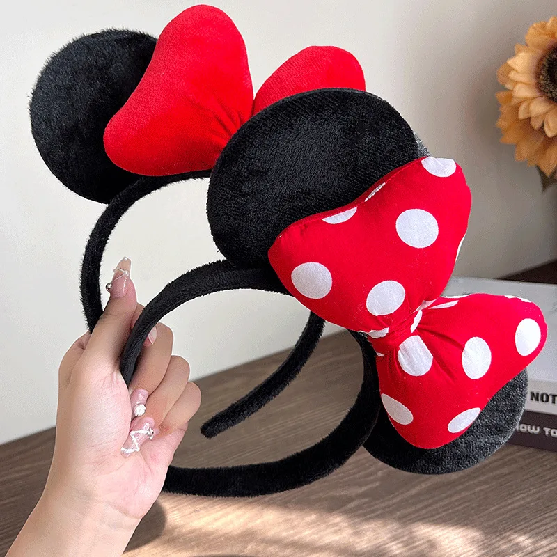 Halloween Mickey Minnie Ear Headband Adult Kids Kawaii Sequin Bows Girl Party Hairband Cosplay Plush Headwear Birthday Gift 2024