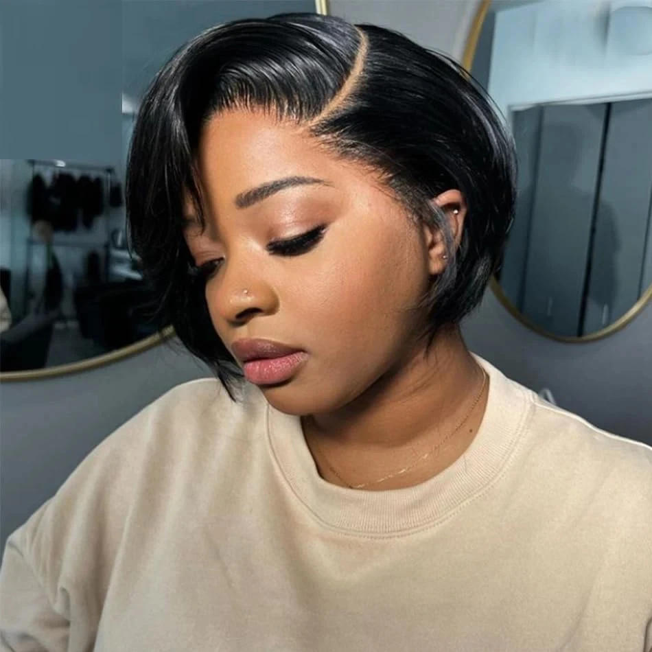 Short Bob Pixie Cut Wig Lace Frontal Straight Transparent Lace Front Human Hair Wigs For Black Women Preplucked Brazilian Hair