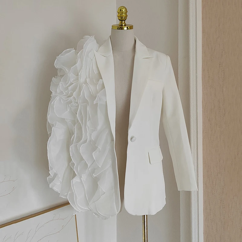 KBQ-سترات نسائية أنيقة مرقعة صلبة ، كم طويل ، زر مربوط ، معطف فضفاض كاجوال مصمم ، موضة نسائية ، جديدة