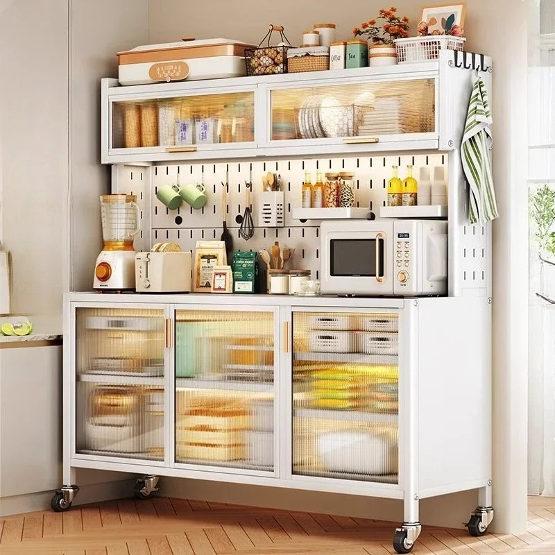 Side cabinet Carbon steel living room Kitchen storage cabinet Locker with door Microwave oven Pot floor cupboard
