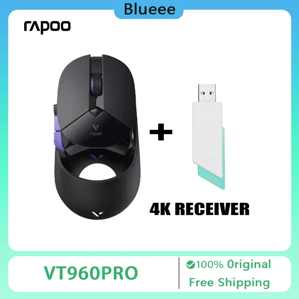 Rapoo-ratón inalámbrico VT960PRO, Mouse con modo Dual, 4k, RGB, pantalla OLED, Paw3395, ergonómico programable, accesorios para juegos de PC