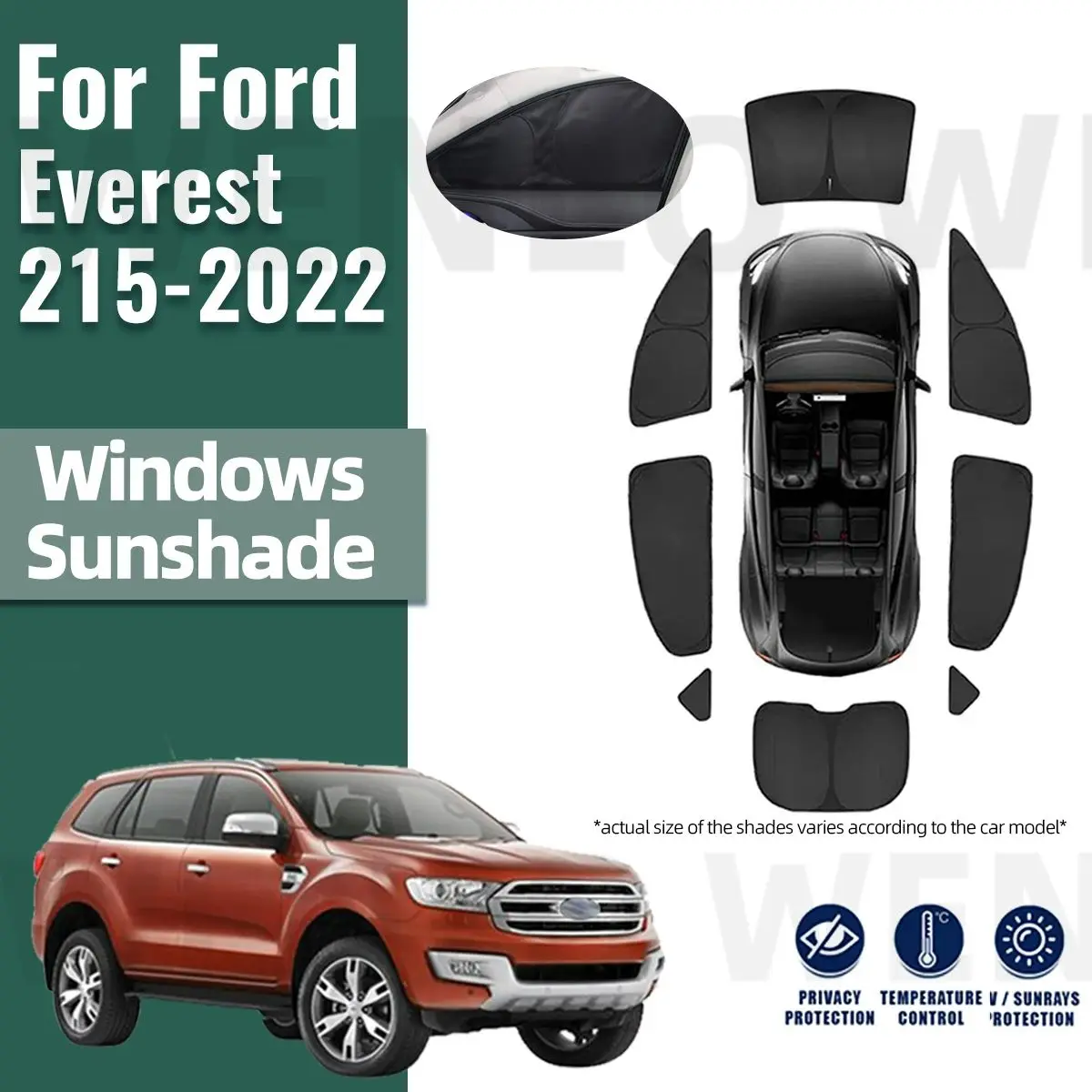 

For Ford Everest 2015-2020 2021 2022 Full Cover Car Sunshade Shield Front Windshield Frame Curtain Rear Side Window Sun Shade