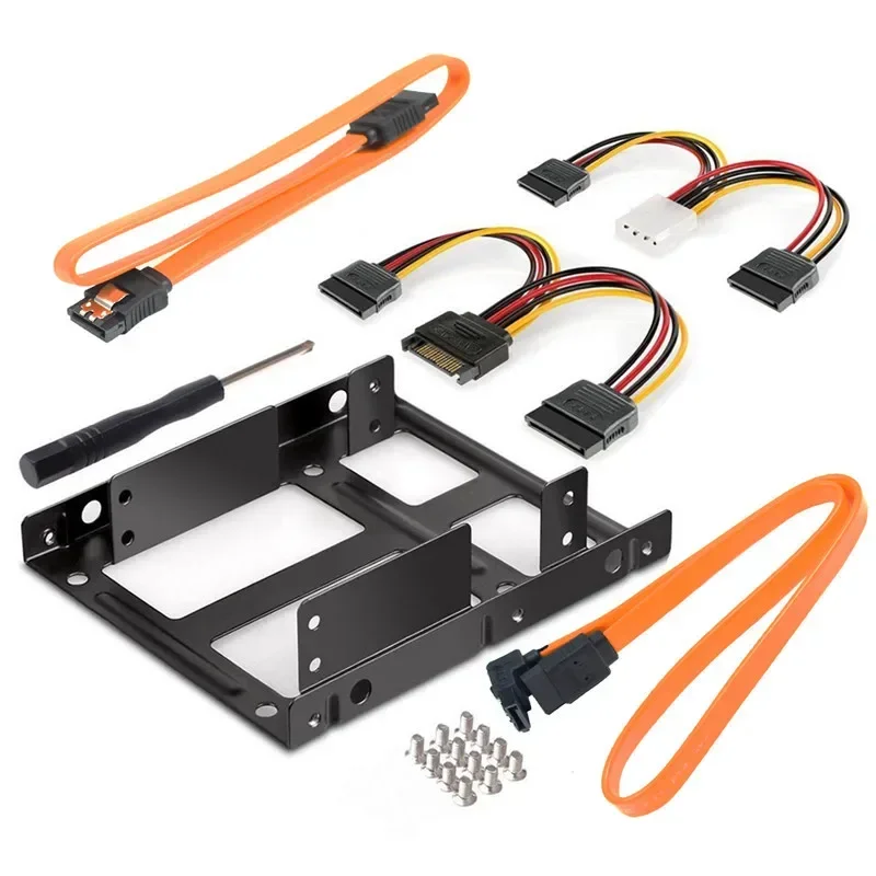 

2.5 Inch to 3.5 Inch 2-Bay External HDD SSD Bracket Metal Mounting Kit Adapter Support With SATA Data Power Cables Set